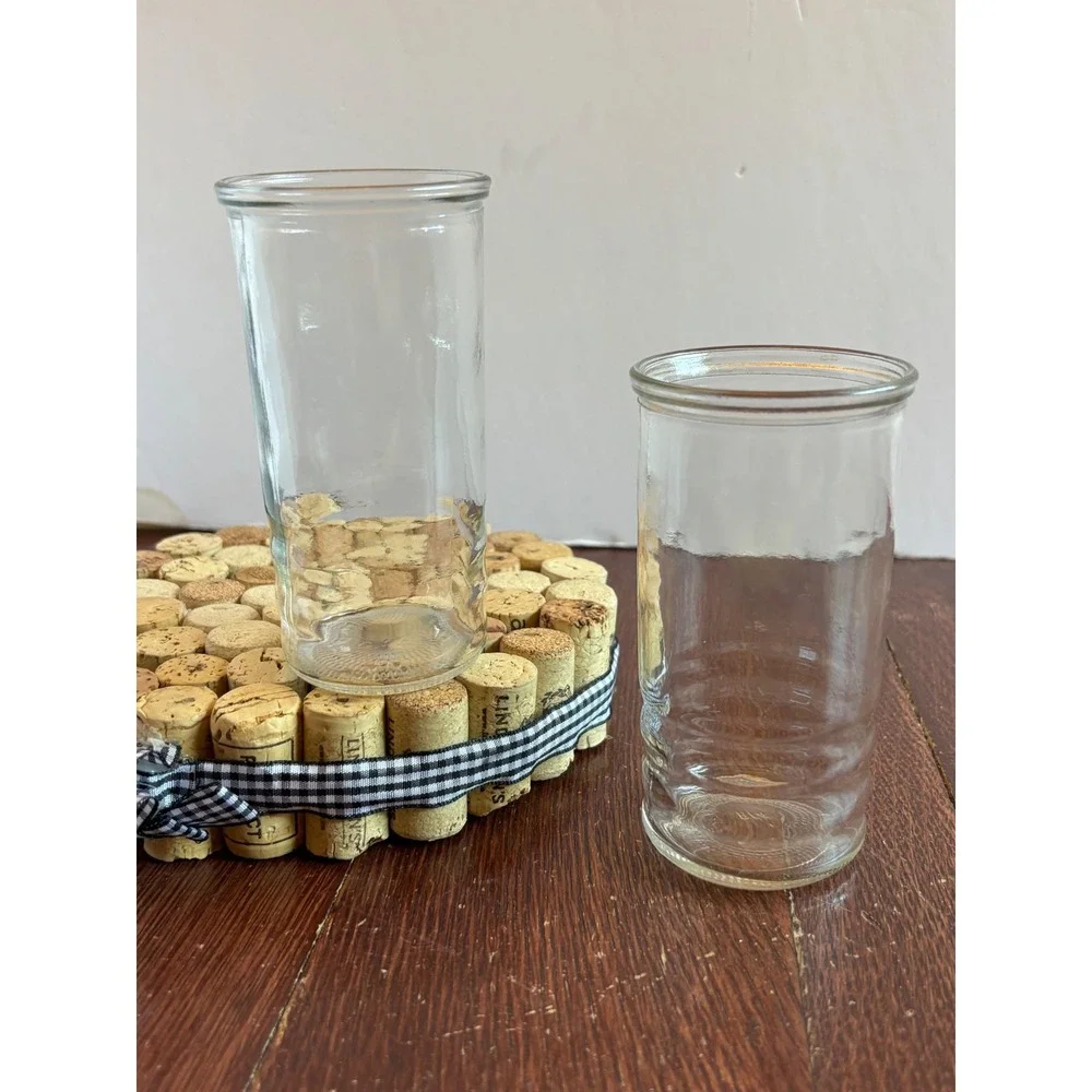 Vintage Clear Glass Jelly Jars Set‎ of 2 Ribbed Bottom Canning Kitchen Storage